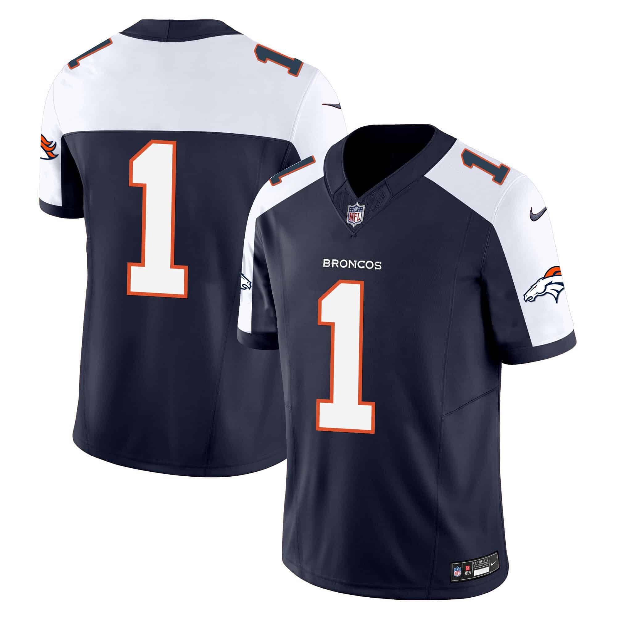 Men Denver Broncos 1 No Name Blue 2024 Nike Vapor Limited NFL Jersey style 1